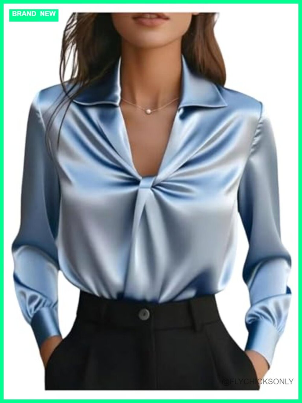 Satin Twist Knot Blouse Collared V-Neck Dressy Casual Office Top